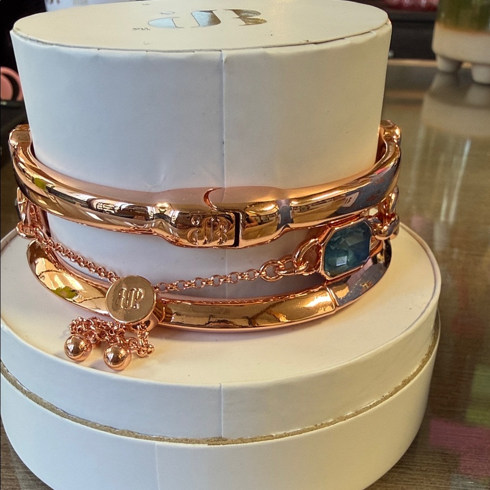 Gold-Tone Pink & Teal Crystal Link Bracelet Set - Picture 4 of 8